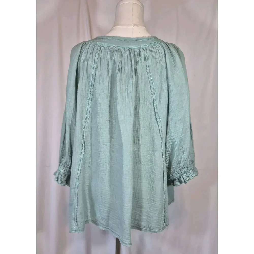 Free People We The Free Lucy Solid Aqua Cotton Swing Top New Small - Picture 10 of 13